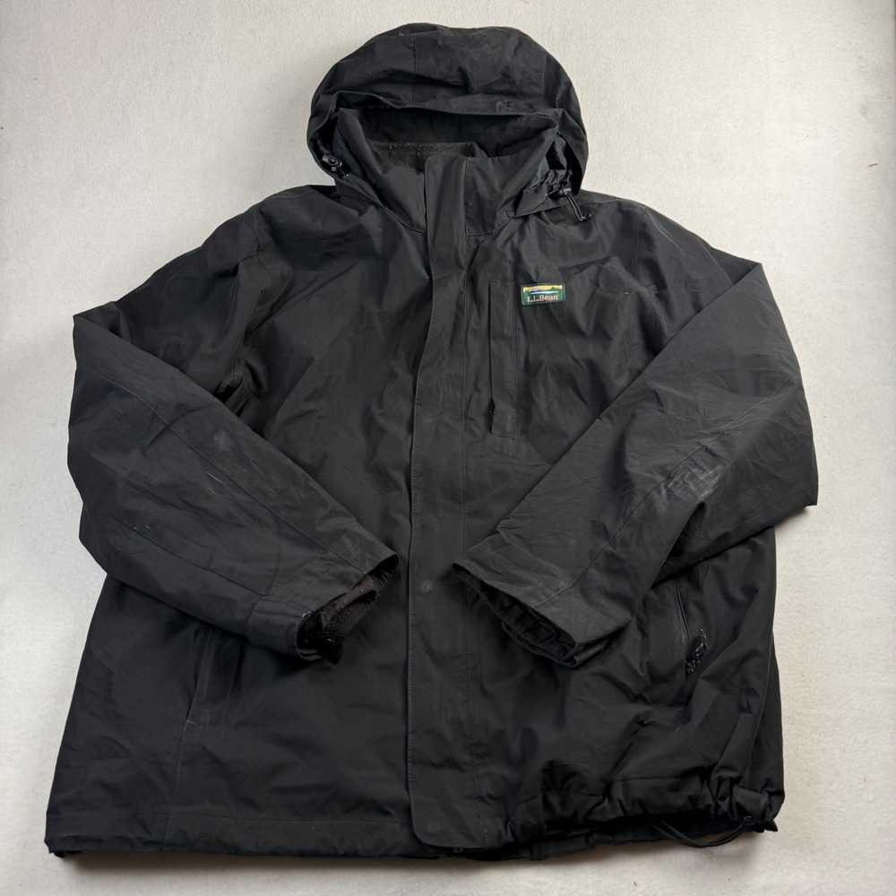 LL Bean Weather Challenger 3-in-1 Jacket Mens XL Black Hooded Fleece Liner Shell